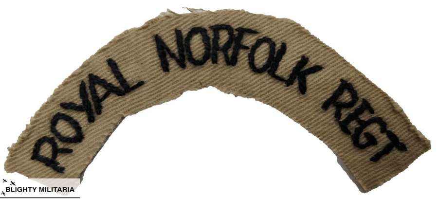 Original WW2 Period Embroidered Royal Norfolk Shoulder Title