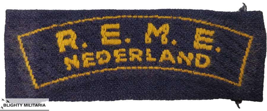 Original WW2 Dutch-Made REME Nederland Shoulder Title