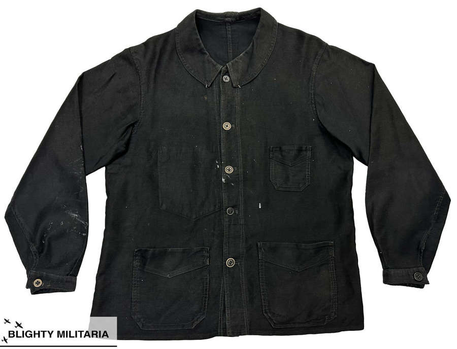 Original 1930s French Black Moleskin Chore Jacket - Size 40